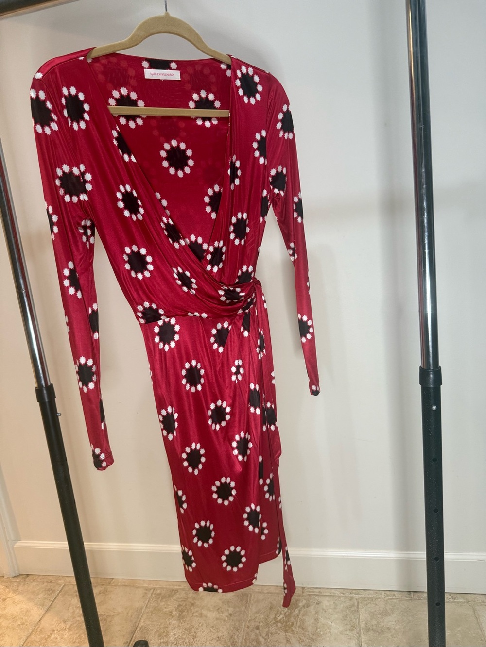 Matthew Williamson Red Floral Wrap Midi Dress